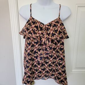 The Webster Miami At Target Ruffled Navy Pink Georgette Cami Tank Size Small